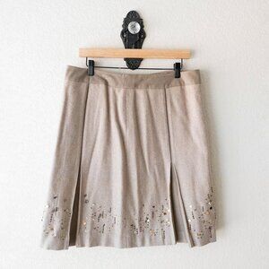 Ann Taylor LOFT Size 12 Camel Wool Blend Pleated Skirt Beaded Sequin